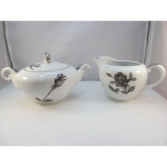 Vintage Nishida Silver Black Rose Creamer and Sugar Bowl Set - Picture 2 of 14